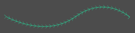 An image of a Path2D in the Godot Editor: a series of arrows following a curve.