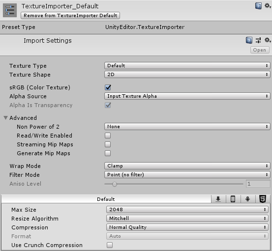 Screenshot of import settings